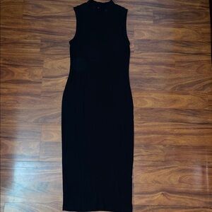 Womens Sleeveless Black Midi Dress